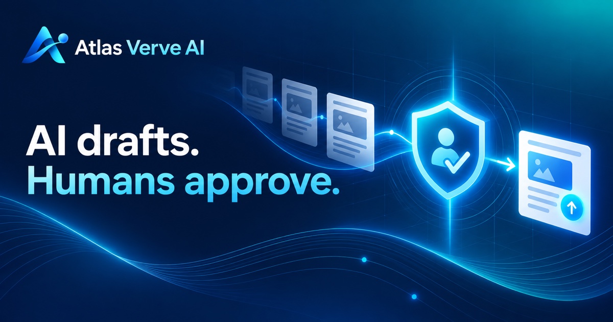 Atlas Verve AI guide cover: AI drafts. Humans approve.